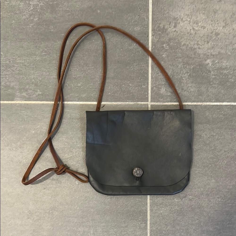 Compact Brown and Black Leather Crossbody Bag